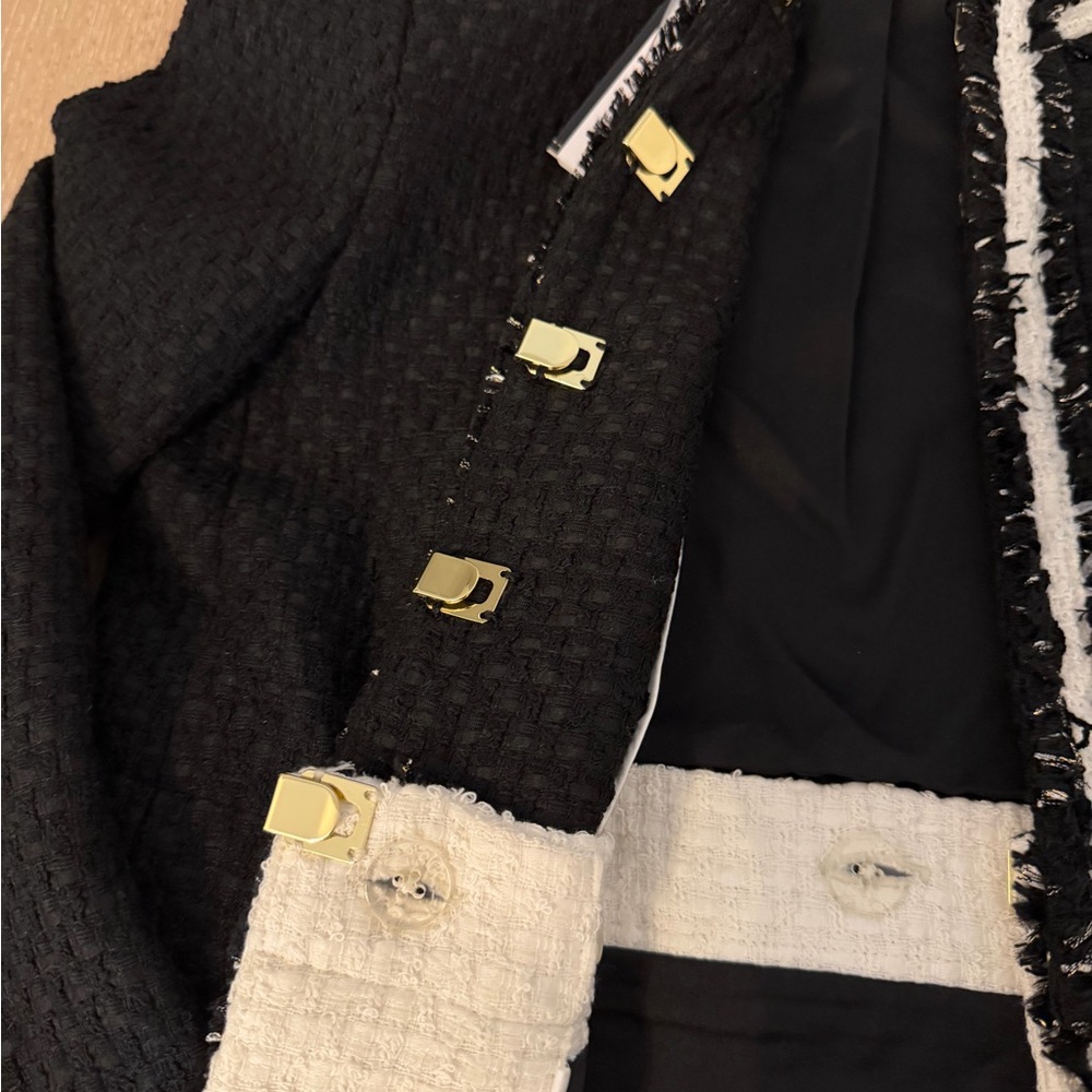 Alice + Olivia KIDMAN TWO-FER TWEED JACKET Black and White Size XS NWT - Picture 8 of 9